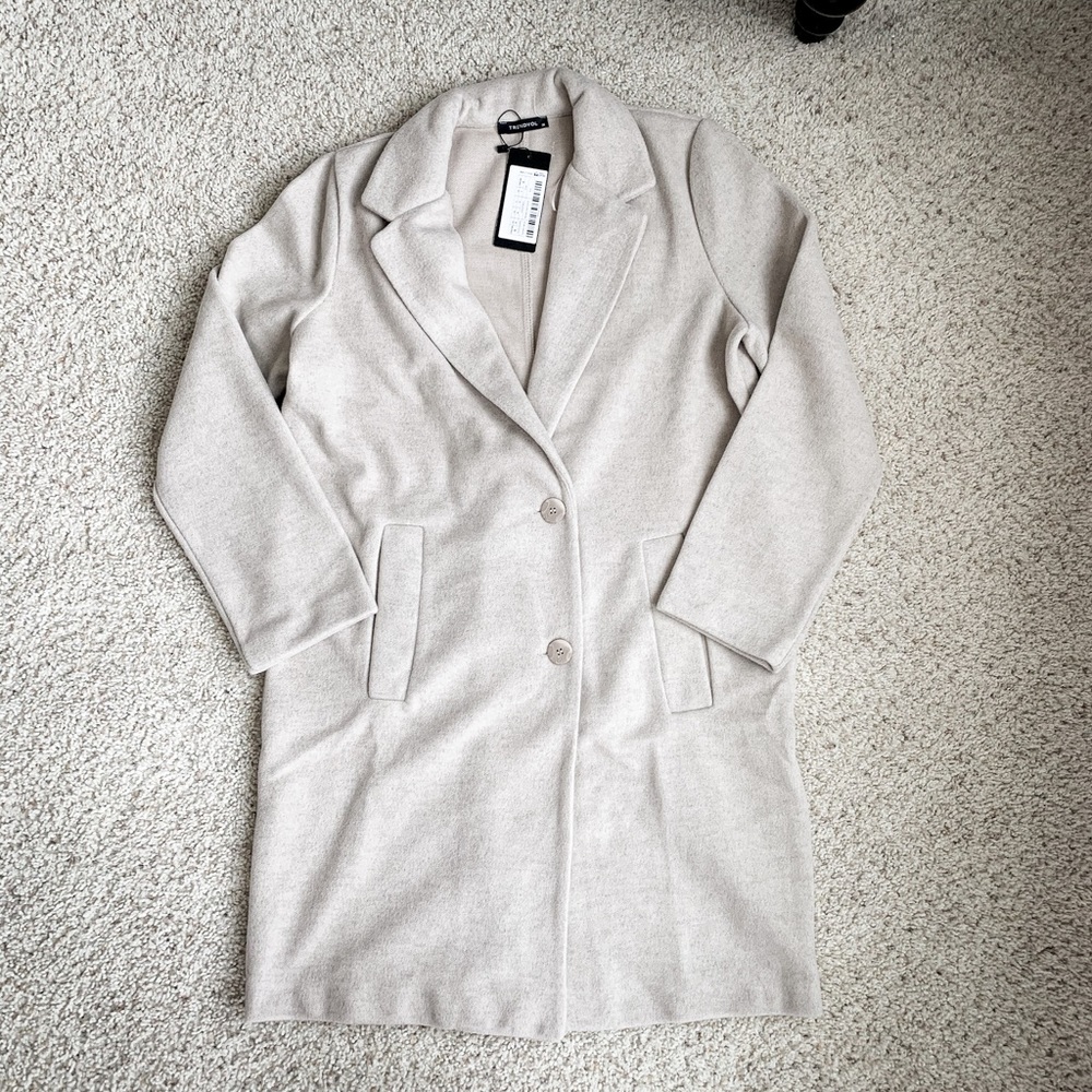 NWT Shawl 100% Cotton Collar Begie Pea Coat Small - Picture 4 of 7